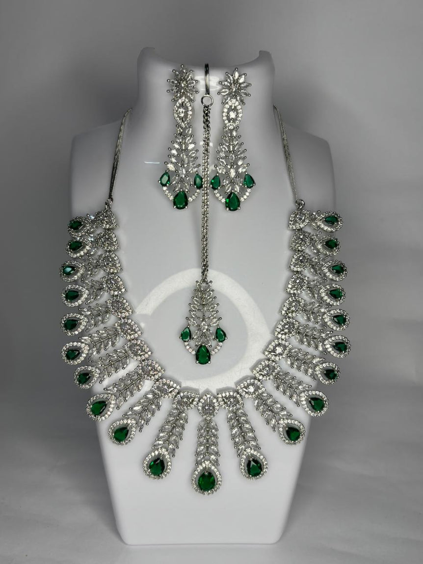 American Diamond Green Emerald set