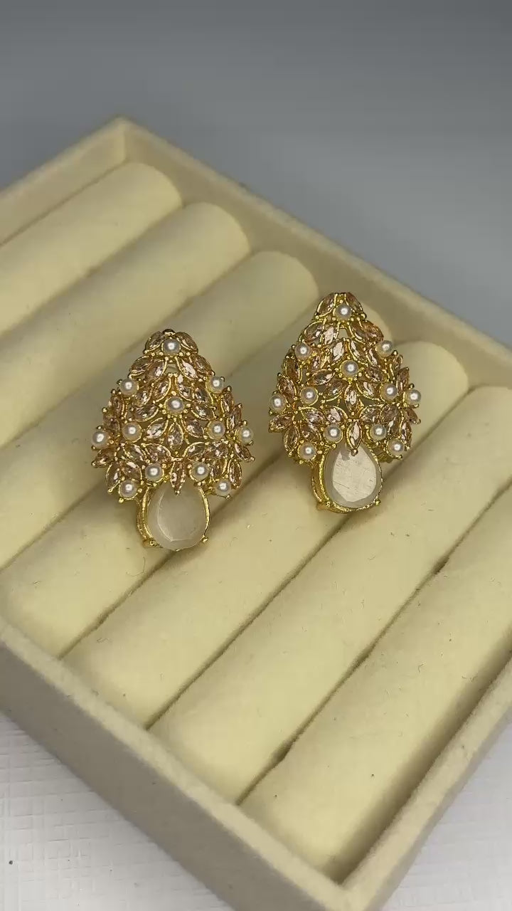 Golden Pearl Bloom Stud Earrings