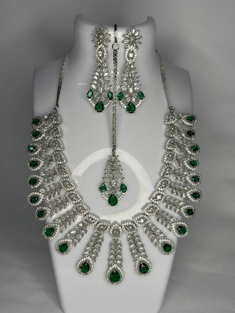 American Diamond Green Emerald set