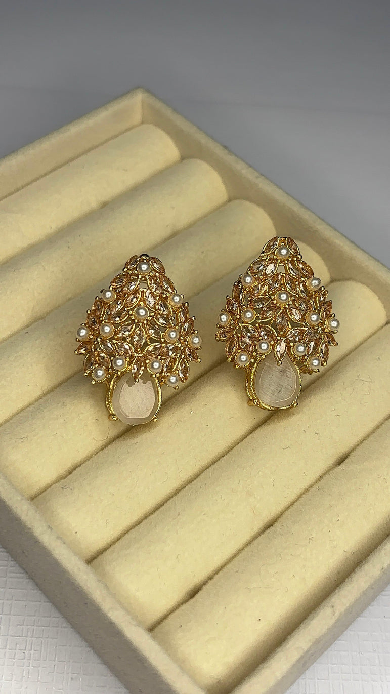 Golden Pearl Bloom Stud Earrings