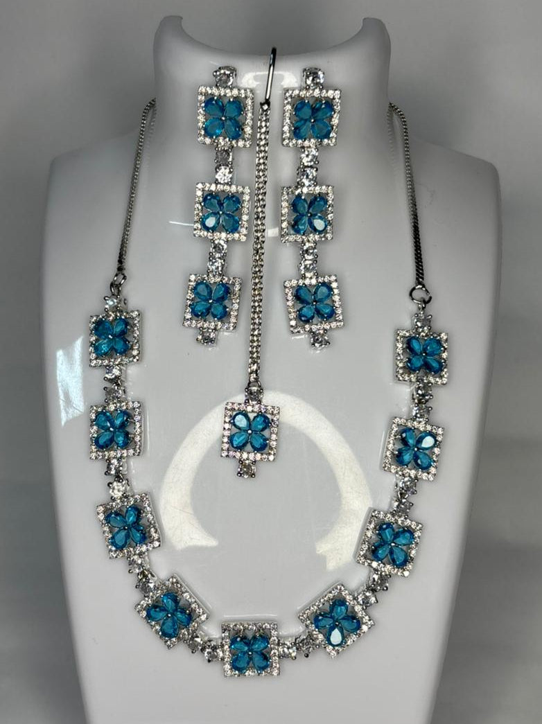 Blue American Diamond Flower set