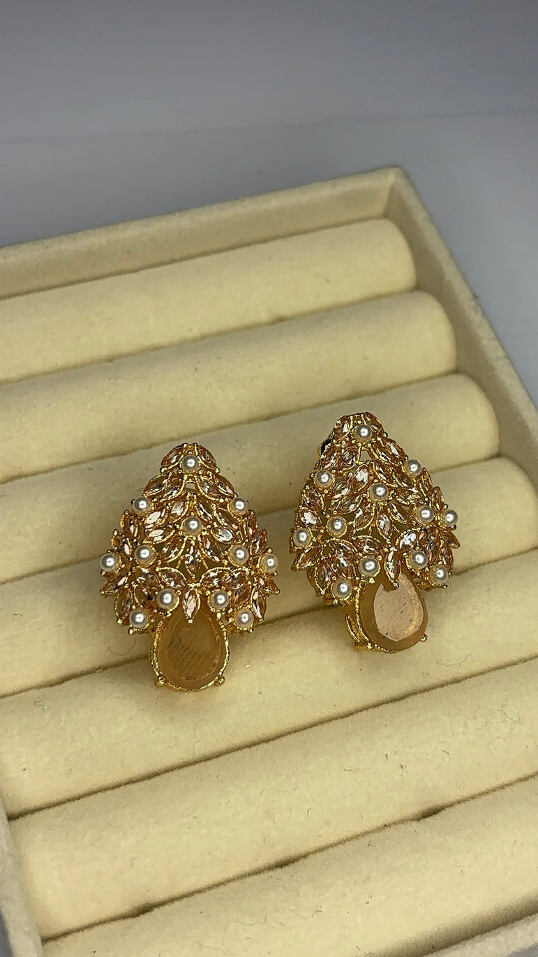 Golden Pearl Bloom Stud Earrings