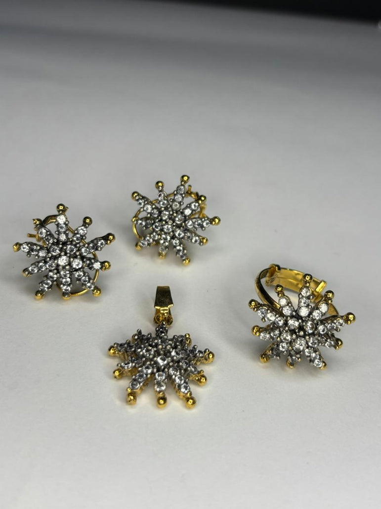 Golden locket set with adjustable ring