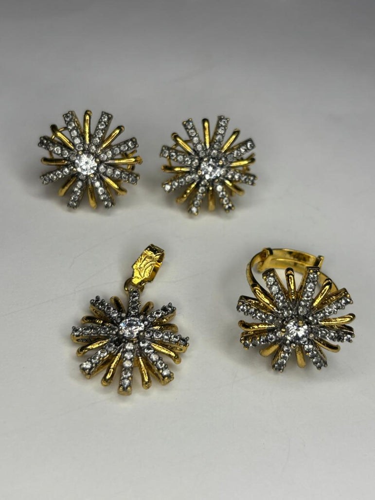 Golden locket set with adjustable ring