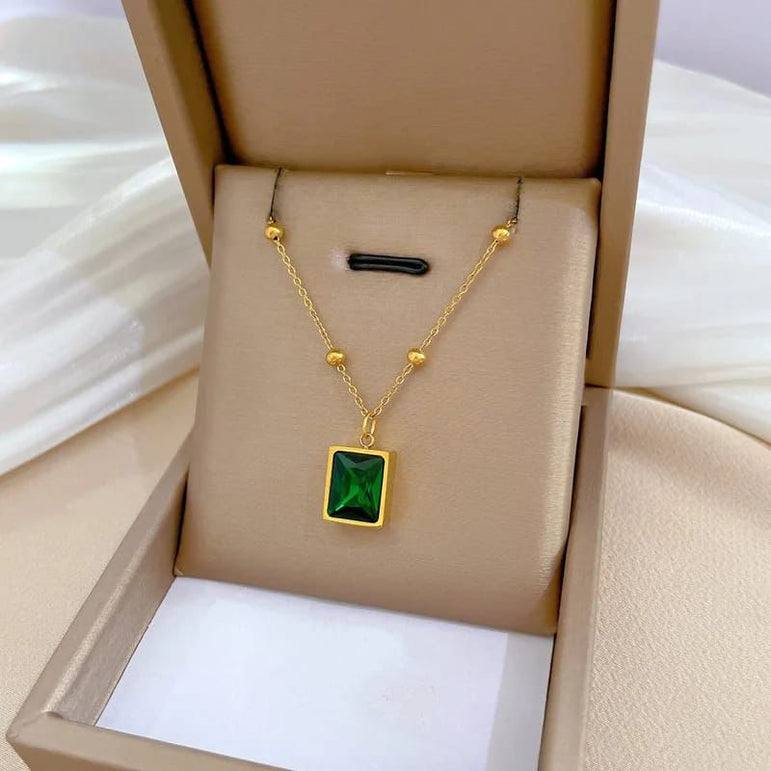 Green emerald zircon locket