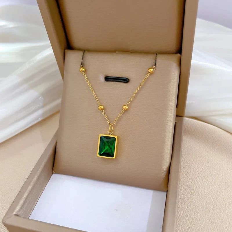Green emerald zircon locket