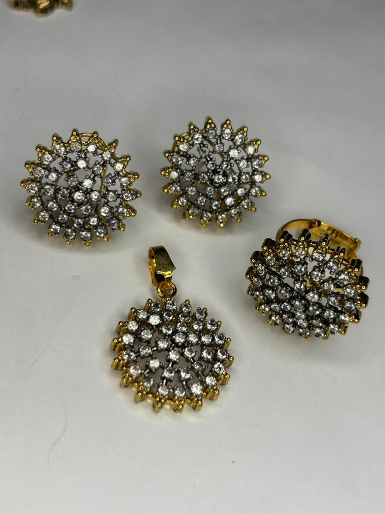 Golden locket set with adjustable ring
