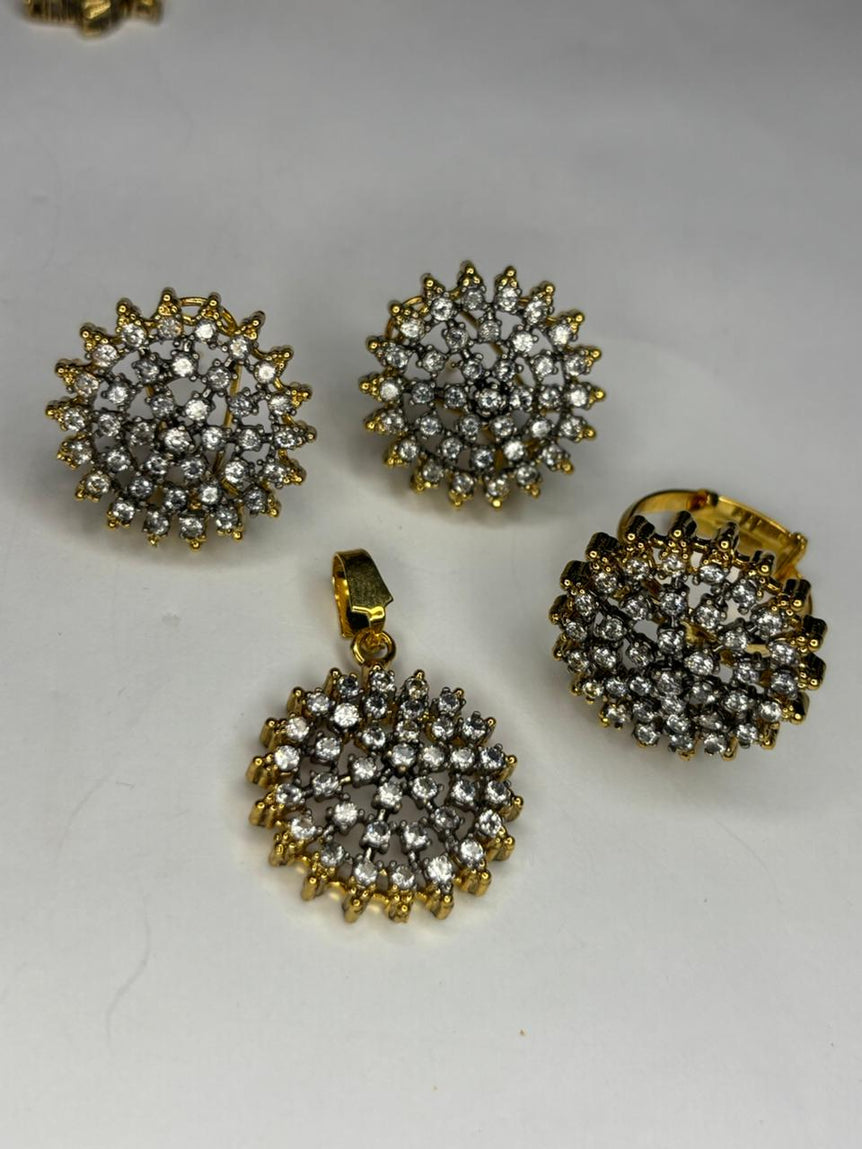 Golden locket set with adjustable ring