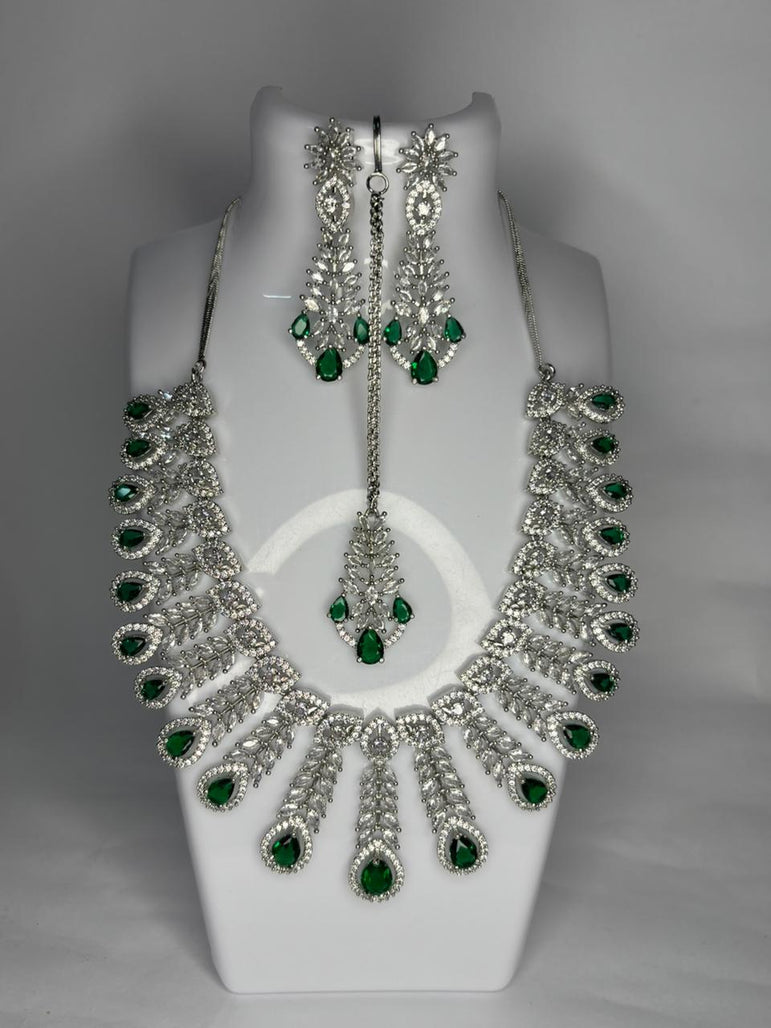 American Diamond Green Emerald set