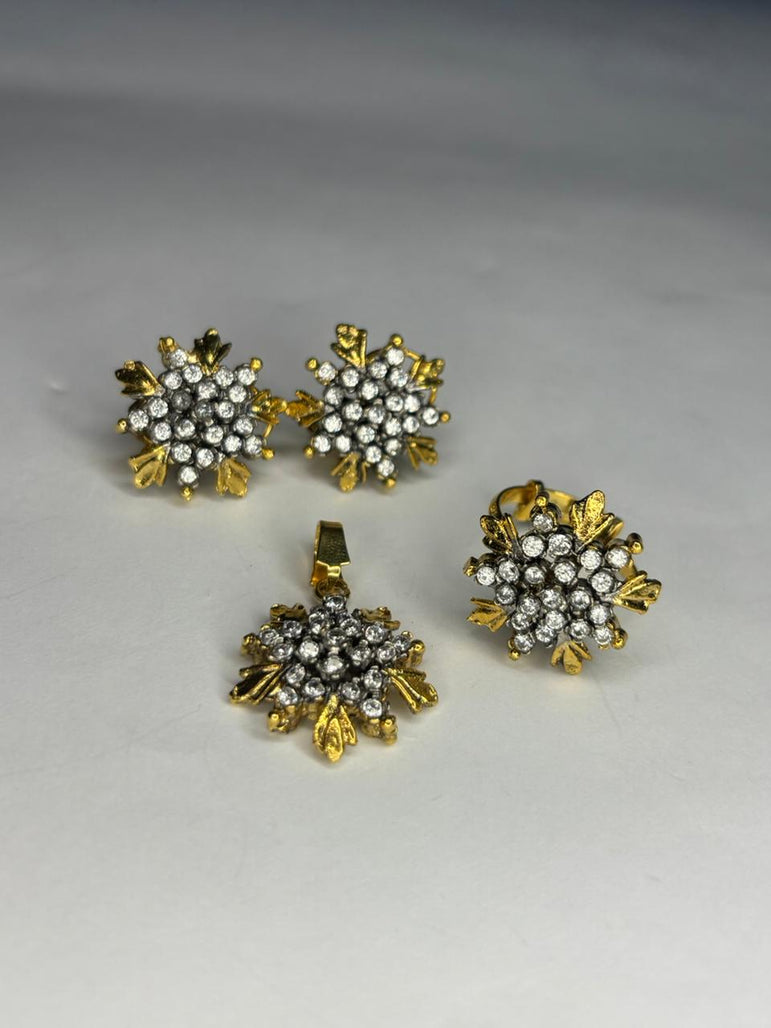 Golden locket set with adjustable ring