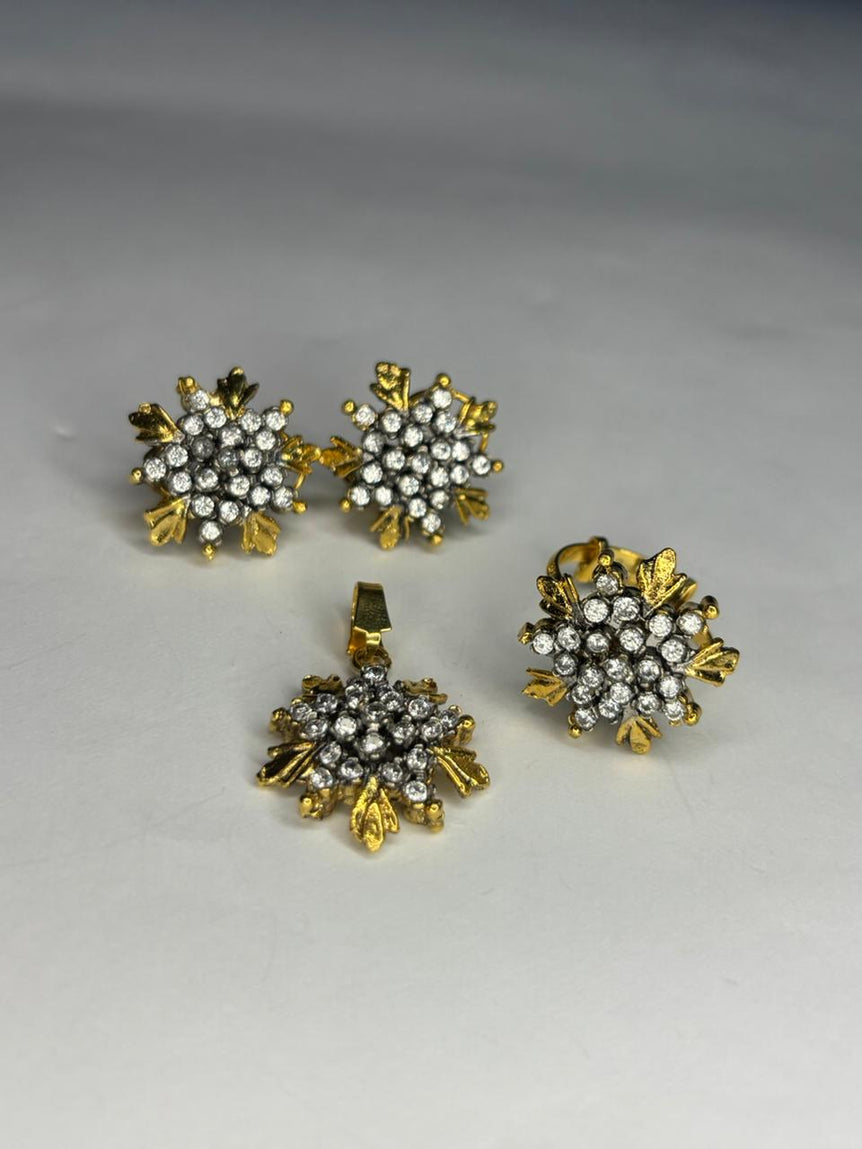 Golden locket set with adjustable ring