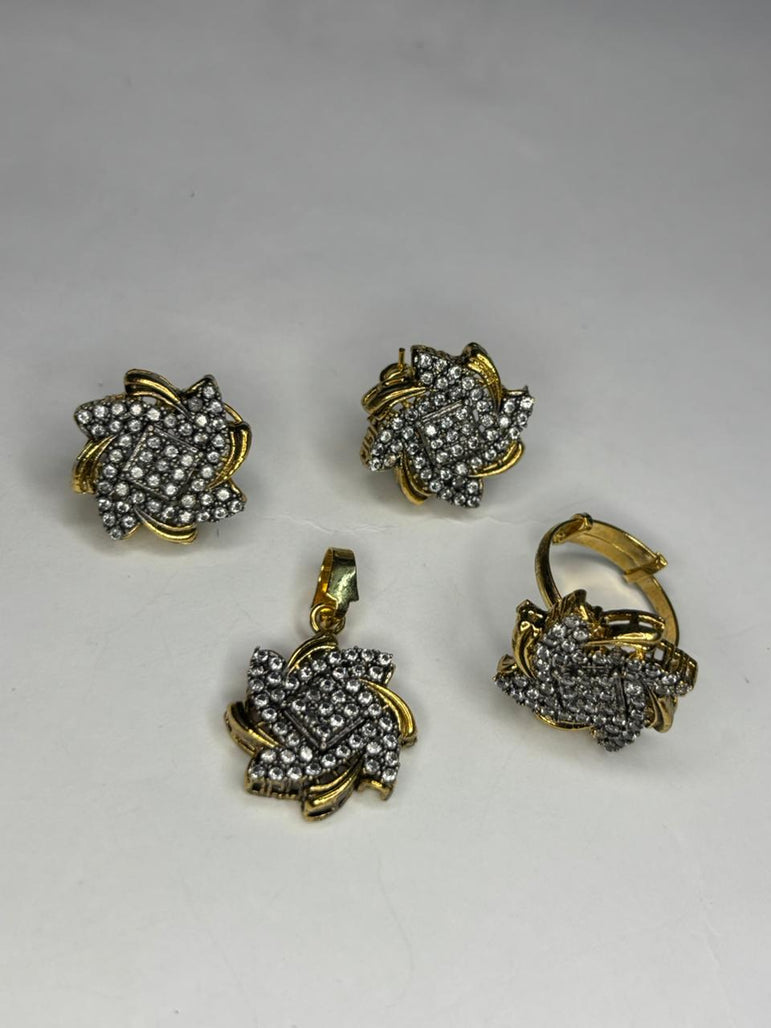 Golden locket set with adjustable ring